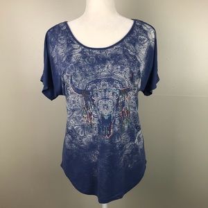 MUDD Cold Shoulder Shirt Short Sleeve Cattle Skull